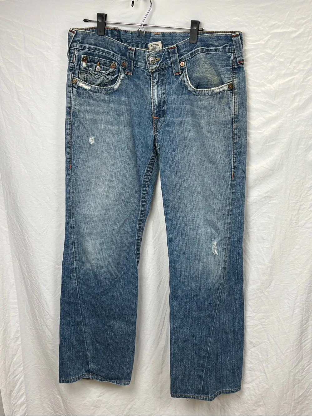 True Religion Classic Men's Joey 36 33 Blue Washed Straight-Leg Jeans